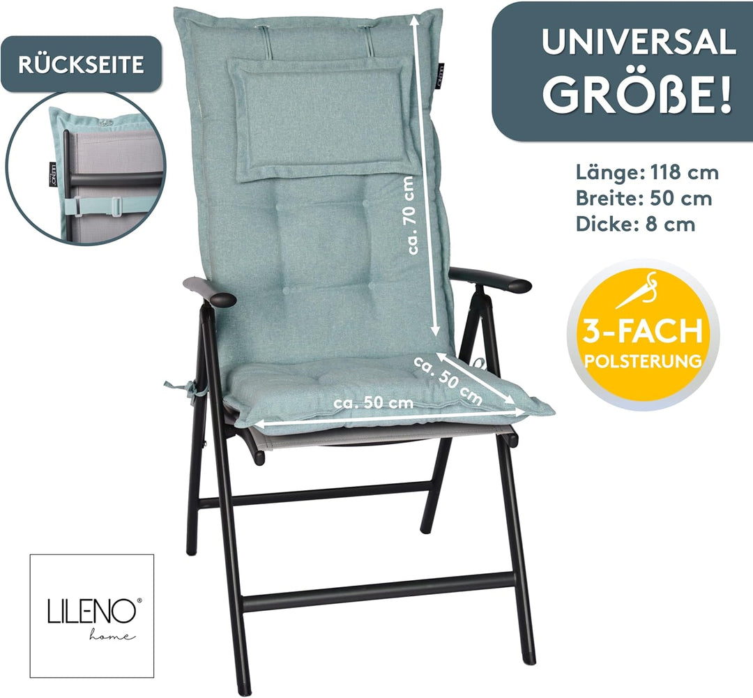 LILENO HOME Gartenstuhl Auflagen als [2er Set - Hochlehner] in Aqua - Bequeme Liegen als Sitzauflage
