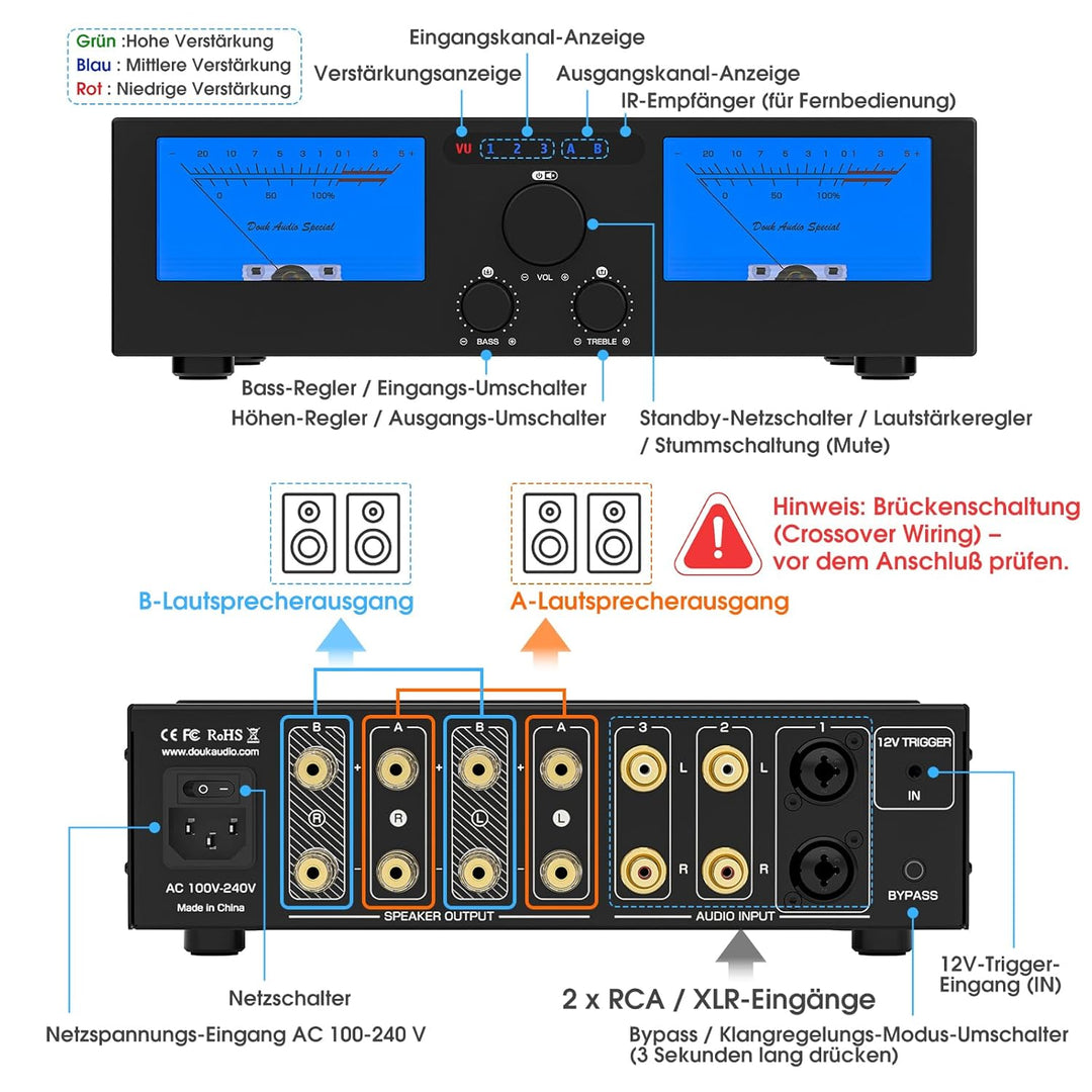 DoukAudio 600W 2/4-Kanal Verstärker: Lautsprecherwähler | Digitalverstärker für Eversolo DMP-A6 mit