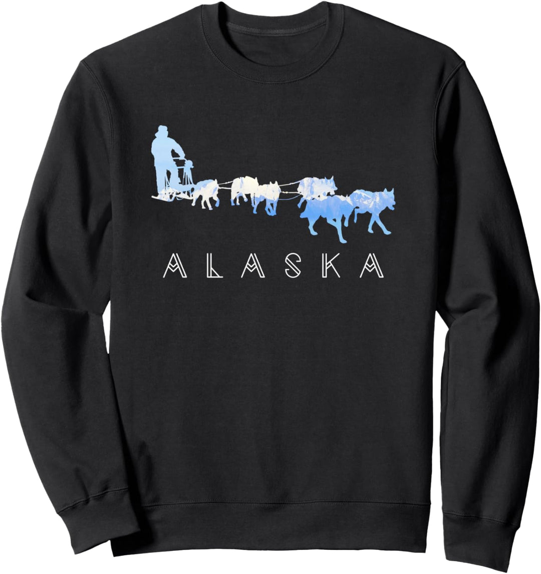 Alaska Schlitten Hunde Mushing – Schlitten Hund Team Schnee Berge Szene Sweatshirt