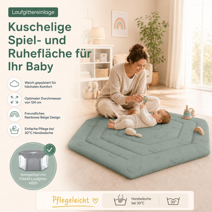 Fillikid Einlage Laufstall 6-eckig Exklusiv | Krabbeldecke Laufgitter 124 cm | Schutzeinlage Laufgit