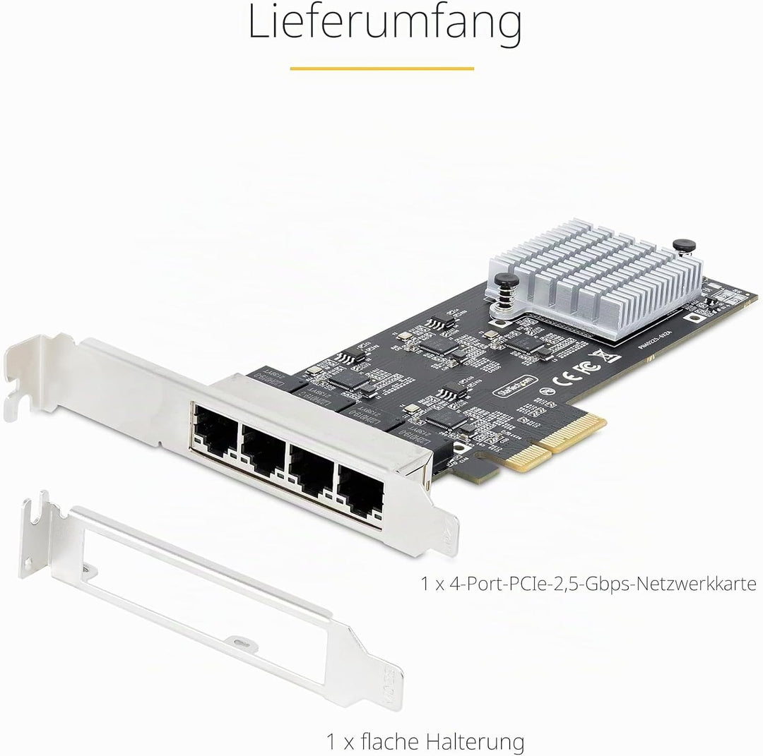 StarTech.com 4-Port 2.5 Gbit PCIe Netzwerkkarte, Intel I225-V, Dual-Port Computer LAN Karte, Multi-G