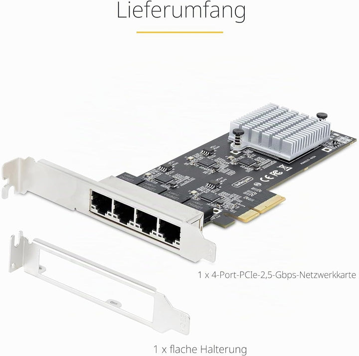StarTech.com 4-Port 2.5 Gbit PCIe Netzwerkkarte, Intel I225-V, Dual-Port Computer LAN Karte, Multi-G