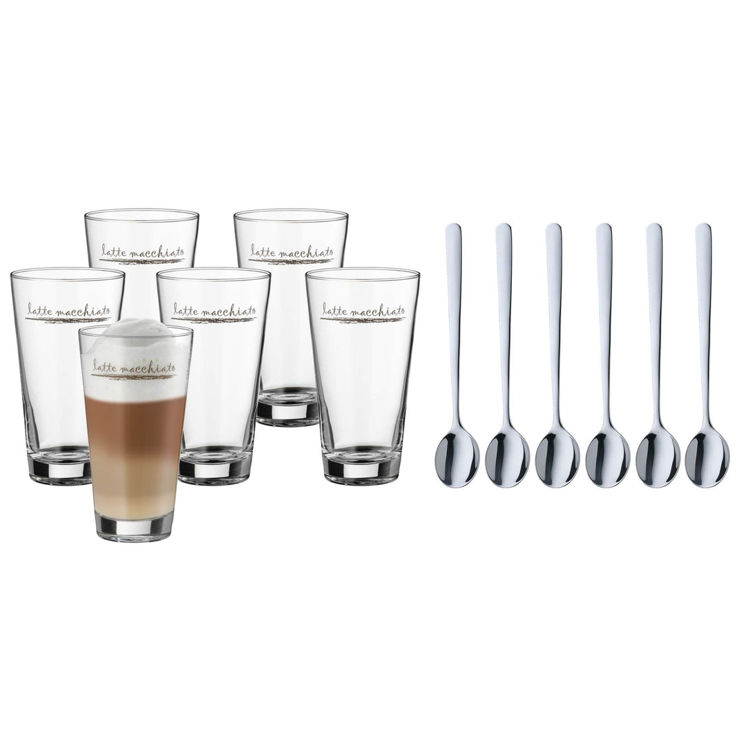 WMF Clever&More Latte Macchiato Gläser Set 12-teilig mit Löffel, Aufrdruck, 280 ml,spülmaschinengeei