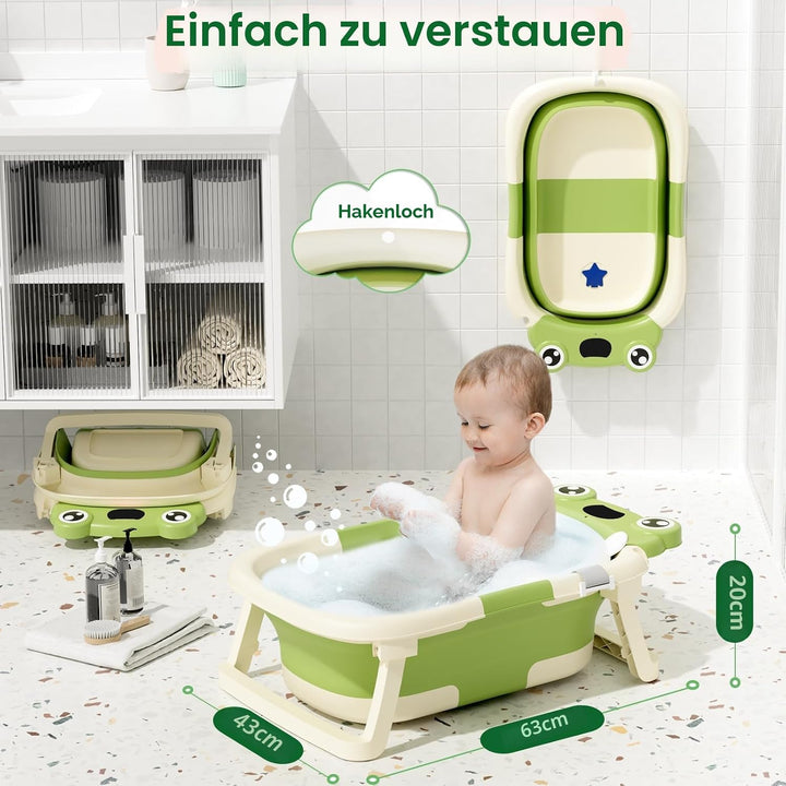 COOSEYA Baby Badewanne für 0-18 Monate, Faltbare Babywanne mit Babybadewanne Stützkissen, Portable B