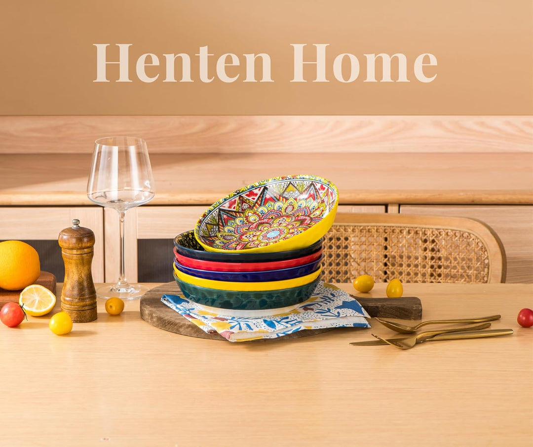 Henten Home Suppenteller Steingut, Suppenschalen 6er Set, Pastateller/Spaghetti Tiefteller/Nudelscha
