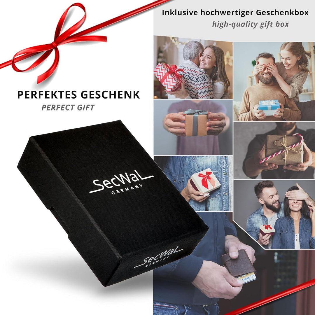 SecWal Kartenetui mit Münzfach Druckknopf inkl. Geschenkbox - Made in Germany - Echtleder Mini Geldb
