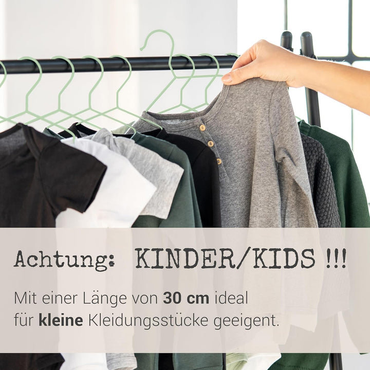 ROW&LINE® – Kinder Kleiderbügel (30 cm) – 20 Stück (Pastell grün) – platzsparende Baby Kleiderbügel