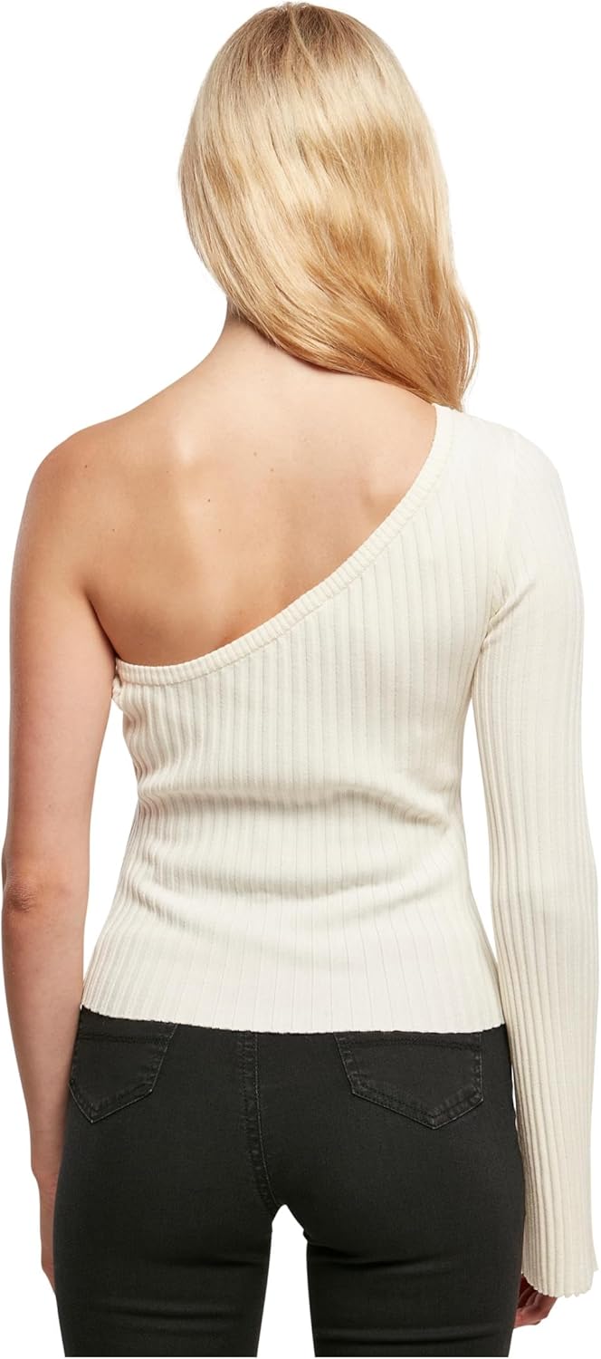 Urban Classics Damen Ladies Short Rib Knit One Sleeve Sweater Sweatshirt S Whitesand, S Whitesand