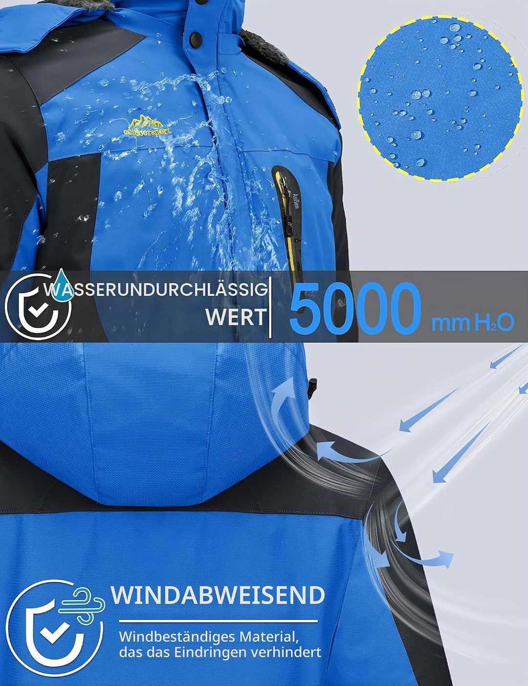 TACVASEN Herren Warme Skijacke Gefütterte Winterjacke Wasserabweisende Funktionsjacke mit Abnehmbare