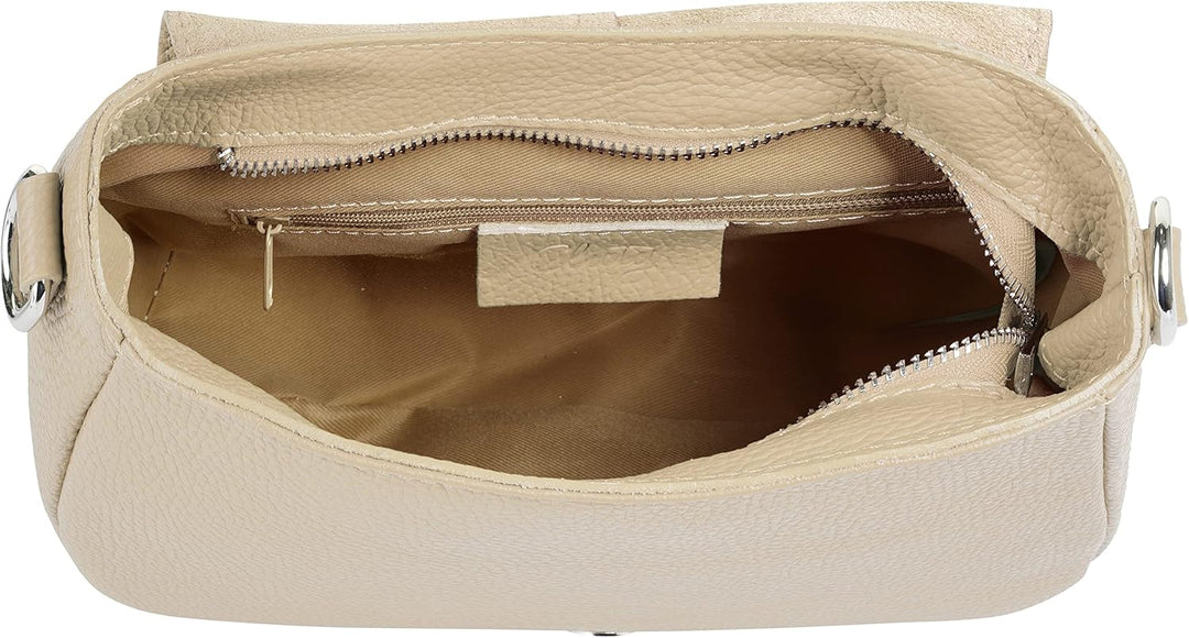 Umhängetasche Echt Leder Damen Made in Italy | Handtasche mit Deckelklappe | elegante Crossbody Bag