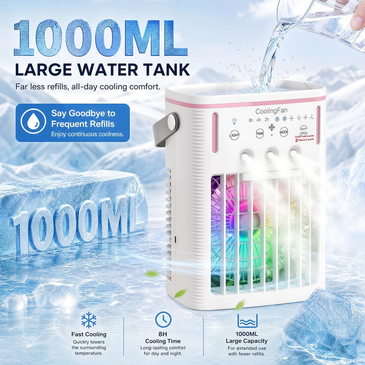 Klimaanlage Mobil,6 in 1 Mobiles Klimagerät,1000ml Mobile Klimaanlage mit Fernbedienung, 3 Geschwind