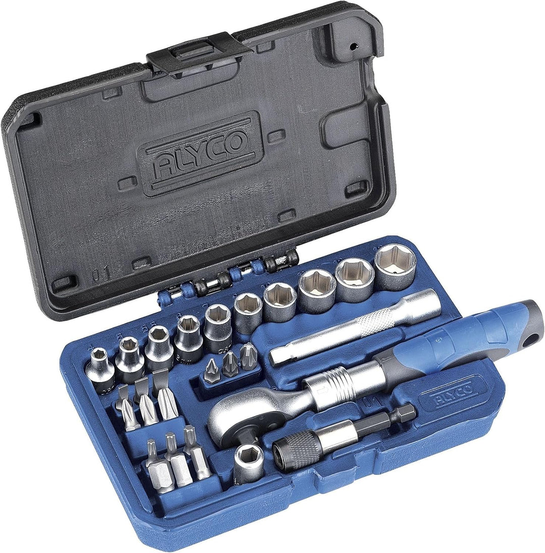 alyco 192195 Set 29 Stück Gläser 1/4 + + Adapter + Antrieb Verlängerbarer Umschaltknarre Bits in Kun