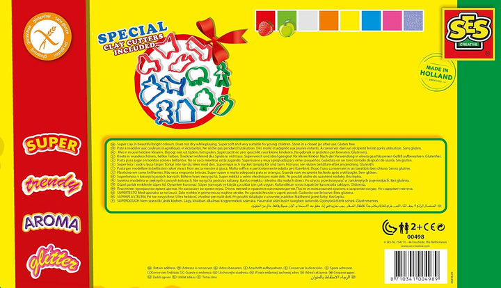 SES creative SES Super Dough, 8 Farben Knetmasse, Mehrfarbig
