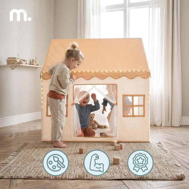 mamabrum XXL Spielhaus Zelt für Kinder aus Polyester mit LED Beleuchtung und Fenstern, Skandinavisch
