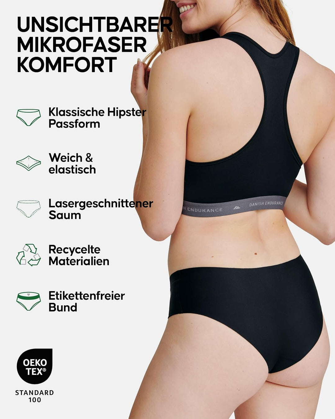 DANISH ENDURANCE Unsichtbare Hipster Panties aus Mikrofaser (3er | 5er Pack), Sport Panties, Damen S