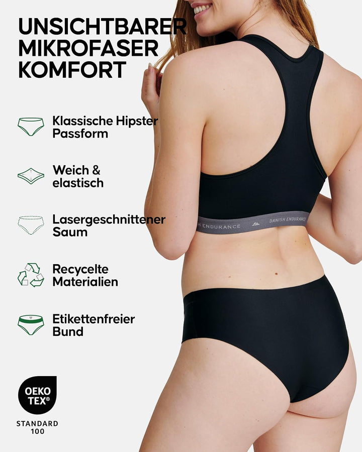 DANISH ENDURANCE Unsichtbare Hipster Panties aus Mikrofaser (3er | 5er Pack), Sport Panties, Damen S