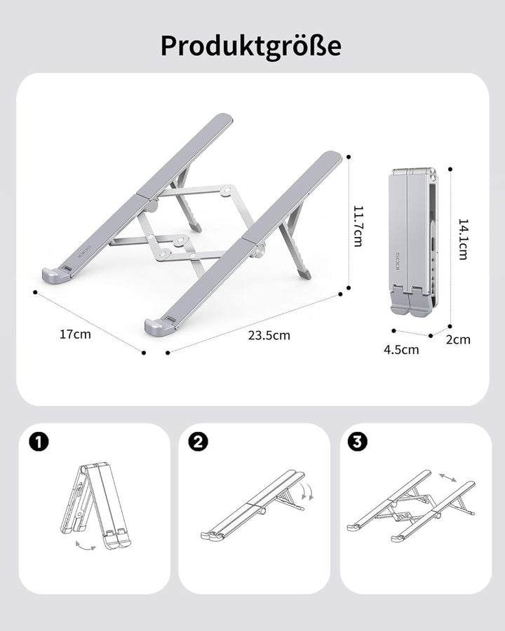 SODI Faltbarer Laptopständer 2-in-1, auch als Tablet-Ständer für iPad, 210 g leicht, 6-Fach Höhenver