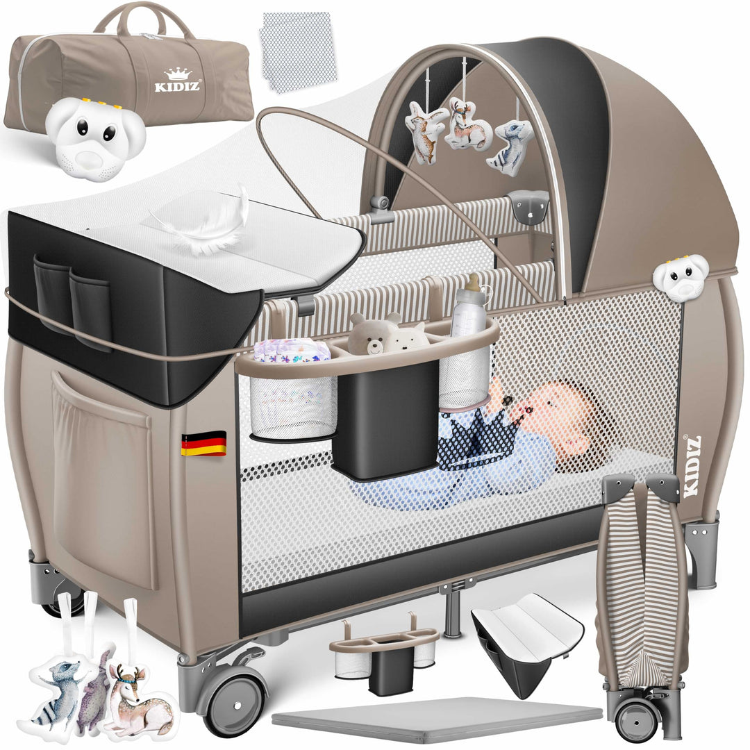 Kidiz® Babybett Reisebett Kinderreisebett klappbar mit Matratze & Räder 120x60, Seiteneingang, Wicke