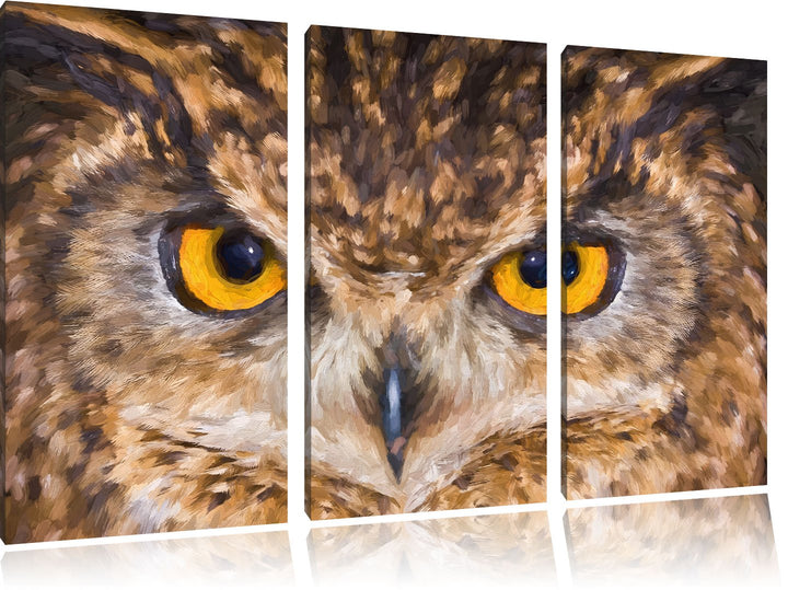 Pixxprint Eule mit gelben Augen als Leinwandbild/Grösse: 3 Teilig (120x80) cm/Wandbild/Kunstdruck/fe