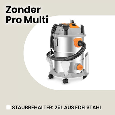 Zeegma ZONDER PRO Multi Nass Trockensauger, Industriestaubsauger 1600W für Asche, Behälter 25 L, Fil