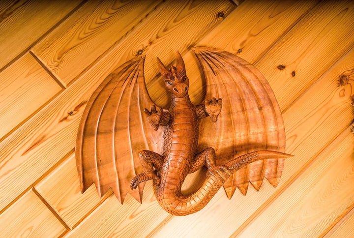 Windalf Handmade XL Drachen-Wandbild FURIMOR 50 cm Wikinger Drachenfigur Wandobjekt Wandrelief Holz