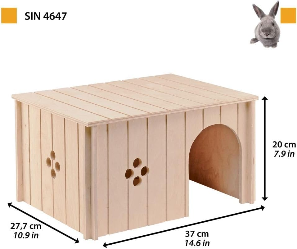 Ferplast Kaninchenhaus, Kaninchenkäfig Zubehör, mit Flachdach und Belüftungslöchern, im Bausatz, 37