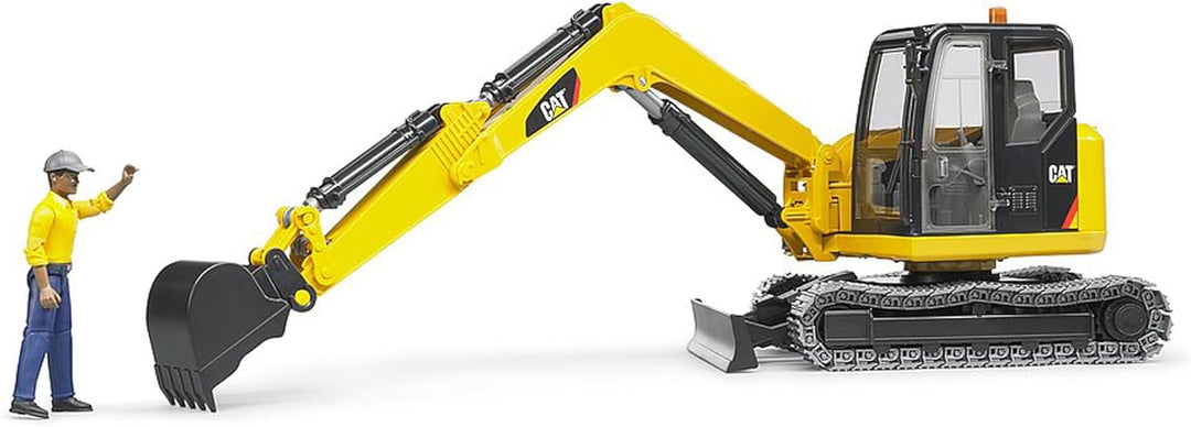 bruder 02466 - Cat Minibagger mit Bauarbeiter - 1:16 Baustelle Baufahrzeug Löffelbagger Arbeiter bwo