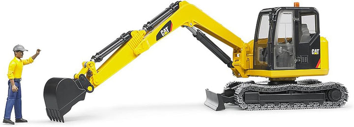 bruder 02466 - Cat Minibagger mit Bauarbeiter - 1:16 Baustelle Baufahrzeug Löffelbagger Arbeiter bwo