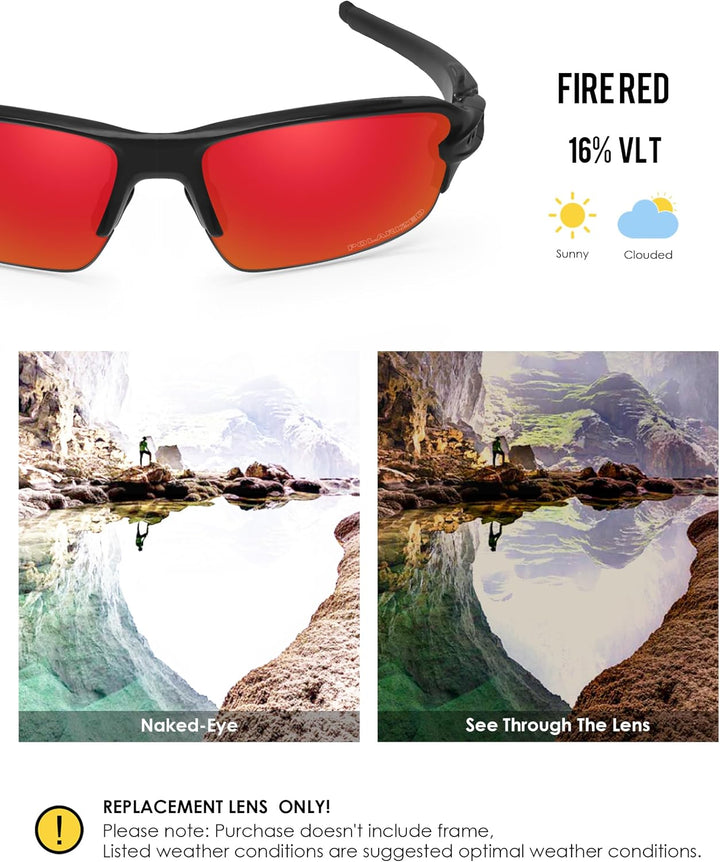 BlazerBuck Ersatzgläser und Socken-Set für Oakley Flak 2.0 OO9295 Feuerrot Polarisiert, Feuerrot Pol