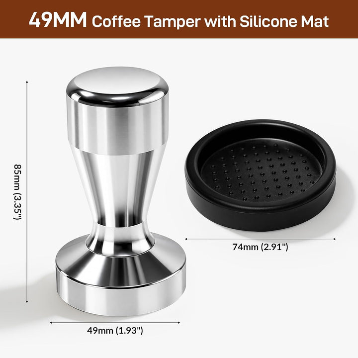 Kaffeestampfer, Espresso-Kaffeepresse 49 mm, Tamper Kaffee mit Silikon-Tampermatte
