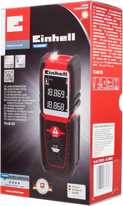 Einhell Laser-Distanzmesser TC-LD 25 (bis 25 m, Messreferenz Vorder- o. Hinterkante, Dauermessung, A