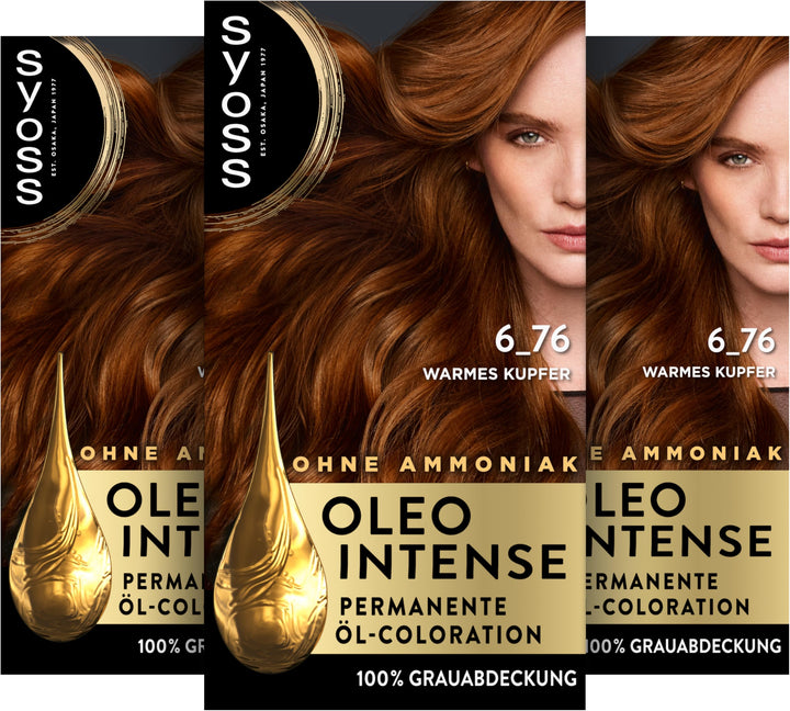 Syoss Oleo Intense Öl-Coloration 6-76 Warmes Kupfer Stufe 3 (115 ml), dauerhafte Haarfarbe mit pfleg