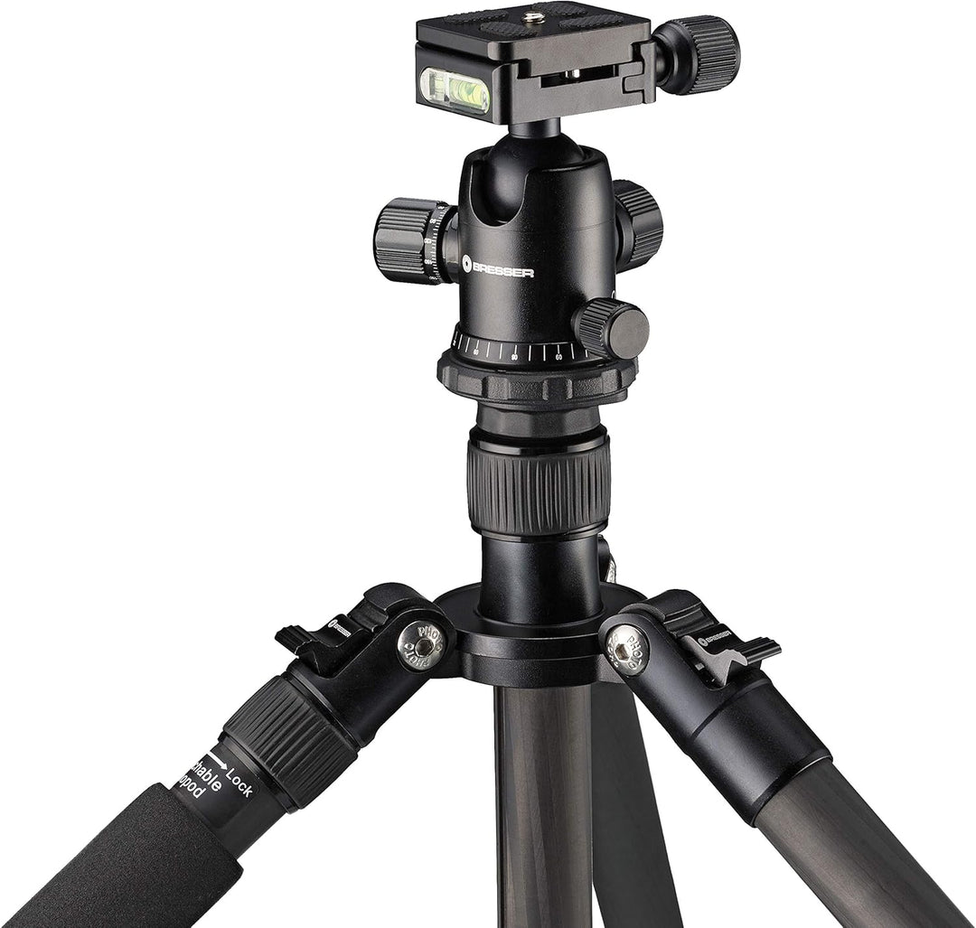Bresser Carbon-Stativ 165cm höhenverstellbar, 3-in-1 Dreibein Einbein Bodenstativ, 10kg Traglast, Ar