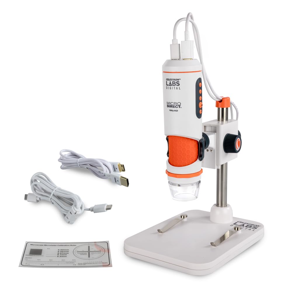 Celestron 44316 MicroDirect 1080P HDMI digitales Hand-Mikroskop, 10- bis 220-fache Vergrösserung, Gr