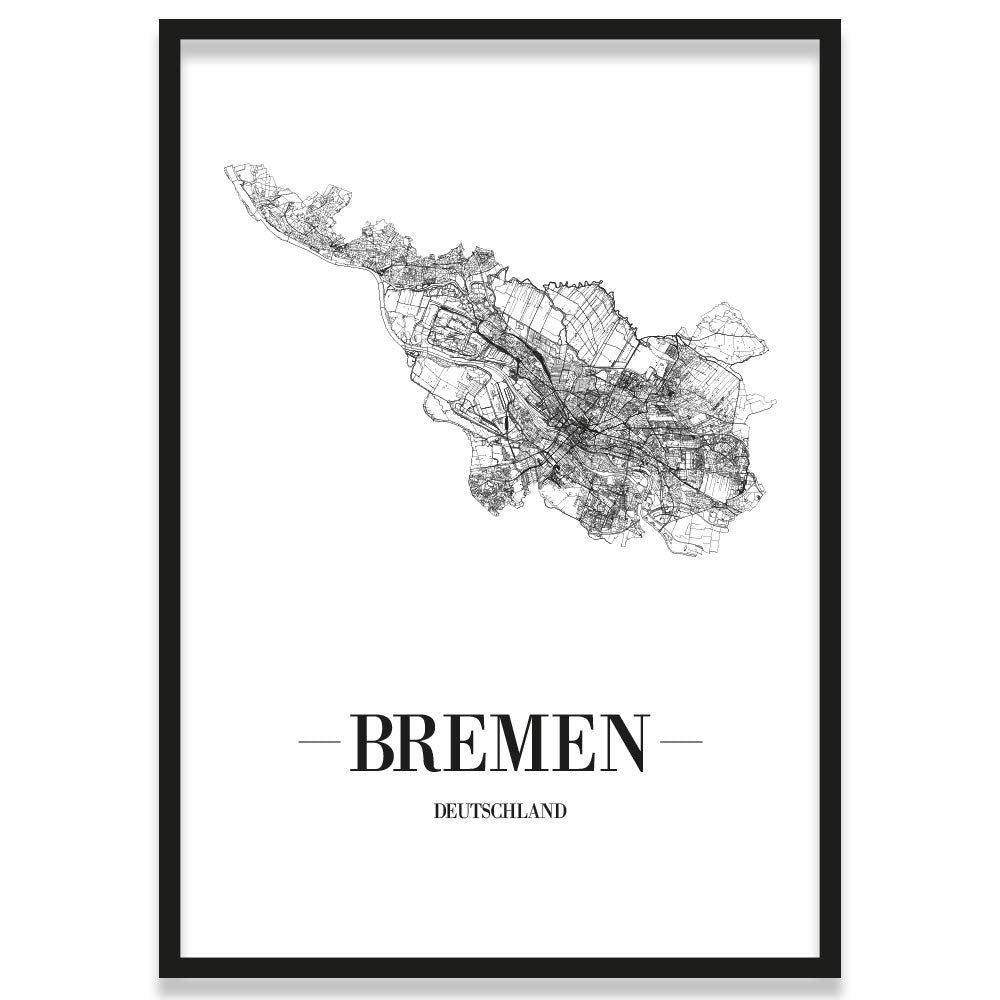 JUNIWORDS Stadtposter, Bremen, Wähle eine Grösse, 30 x 40 cm, Poster mit Rahmen, Schrift A, Weiss 30