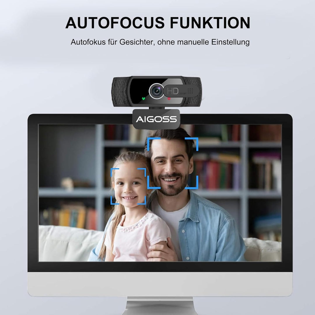 Webcam 1080P mit Mikrofon und Webcam Abdeckung, Stativ, Plug & Play, mit automatischer Lichtkorrektu