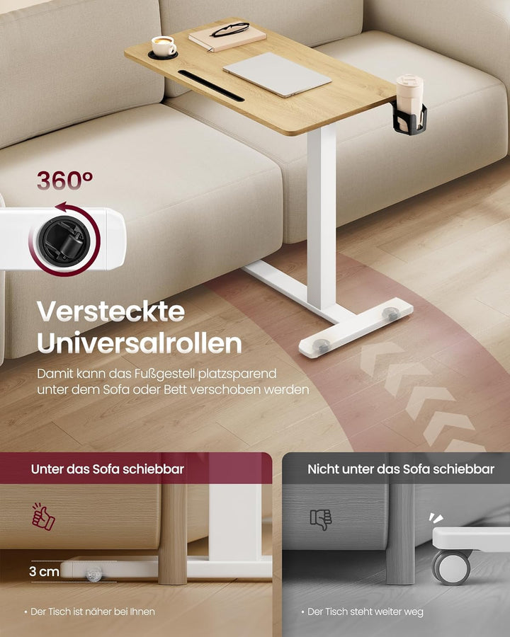 VASAGLE Beistelltisch mit Rollen, mobiler Stehtisch, 80 x 45 cm grosse Tischplatte, verstellbare Höh