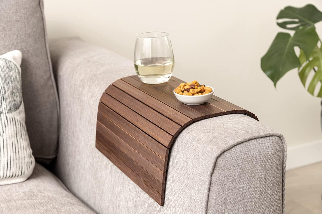 Bamboo Sofatablett für die Armlehne- Anti-Rutsch, Flexibler Sofatisch - Langlebiger Couchtisch mit e