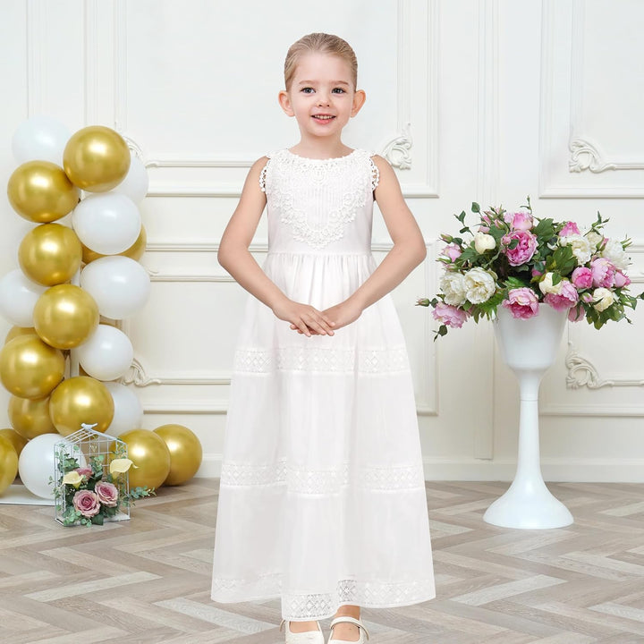 Sunny Fashion Mädchen Kleid Blume Schnüren Saum Hochzeit Erstkommunion Gr. 110-158 122 Weisser Spitz