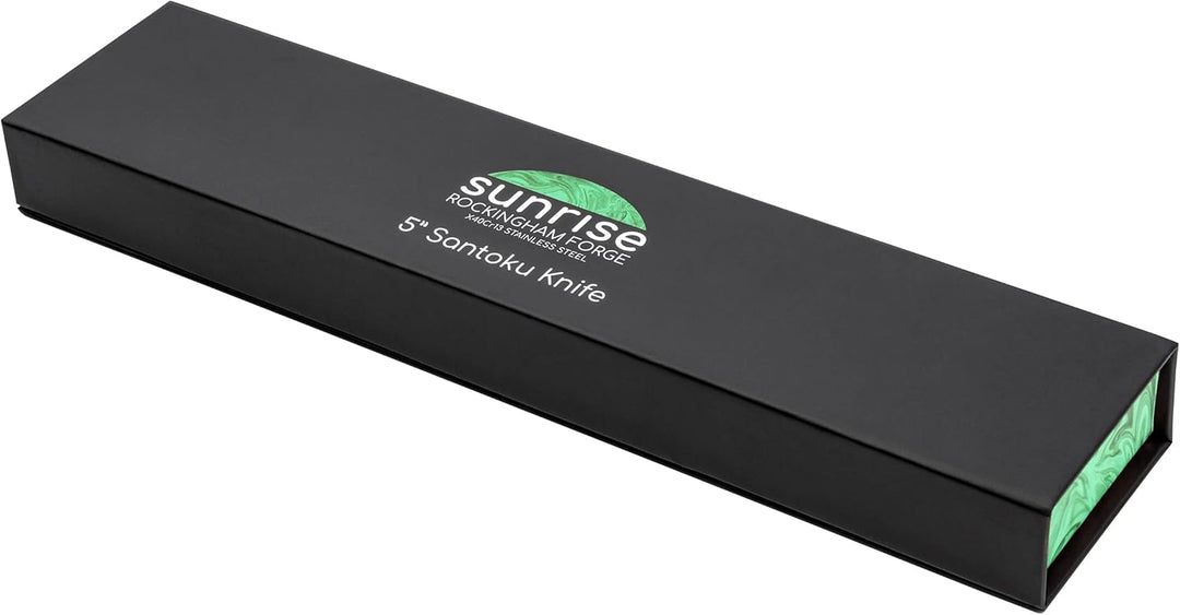 Rockingham Forge Santokumesser, Sunrise Kollektion, 12cm, Grüner Harzgriff, Klinge aus Rostfreiem St