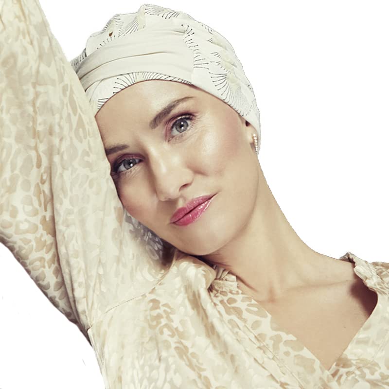 Christine Headwear Women's Amia Turban-Printed Linen Headband, Peacock Creams, One Size