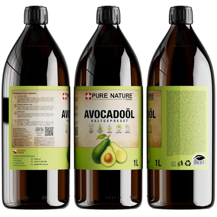 PURE CHEMICAL Bio-Avocadoöl + Spender 1000ml - Kaltgepresst - Unraffiniert - 100% natürlich - Rein -