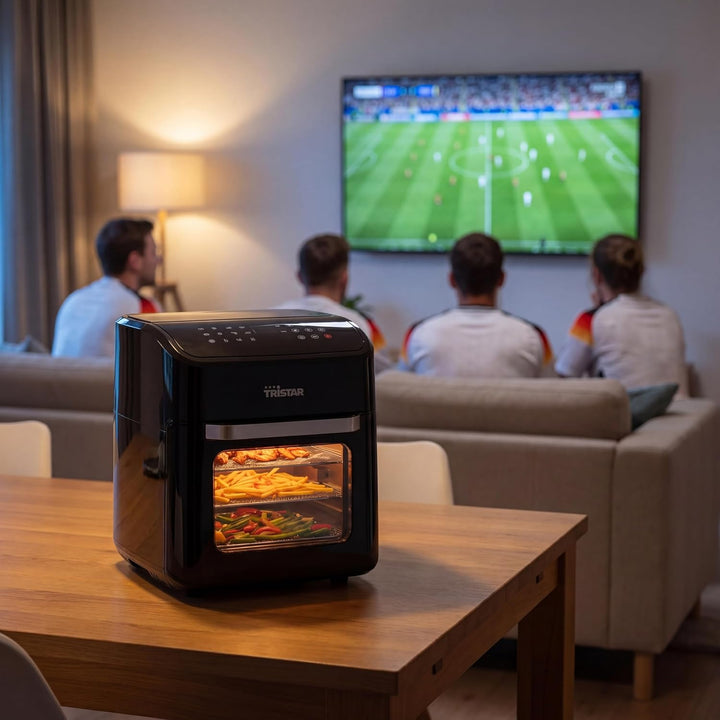 Tristar Mini Backofen & Heissluftfritteuse, 2-in-1-Airfryer, BPA-frei, 12 L, 12 Programme, Sichtfens