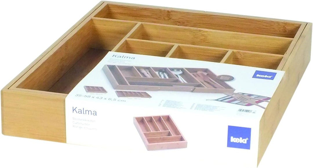 Kela Besteckkasten, Schubladeneinteiler mit 8 Fächern, Ausziehbar, 35 x 43 x 6,5 cm, Bambus, 12013,
