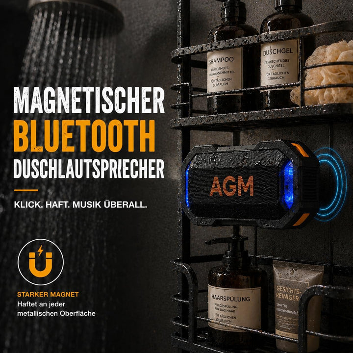 AGM MagROCK Magnetischer Bluetooth Lautsprecher Klein,Lautsprecher,RGB-LEDs,1800mAh,IPX7 wasserdicht