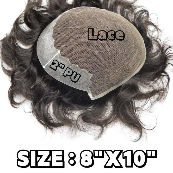 Hairnotion Echthaar französische Spitze Haut Basisgrösse 8 “X 10” Toupet für Männer Schwarz 1b # Per