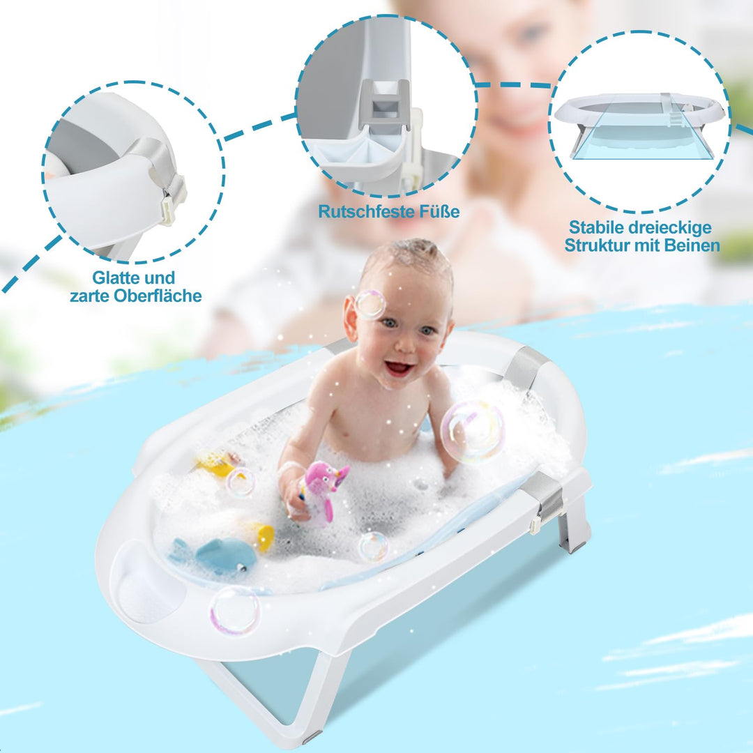 Baby Badewanne, Faltbar Babybadewanne mit Gestell 80cm, Baby Badewanne mit Temperatursensor und Bath