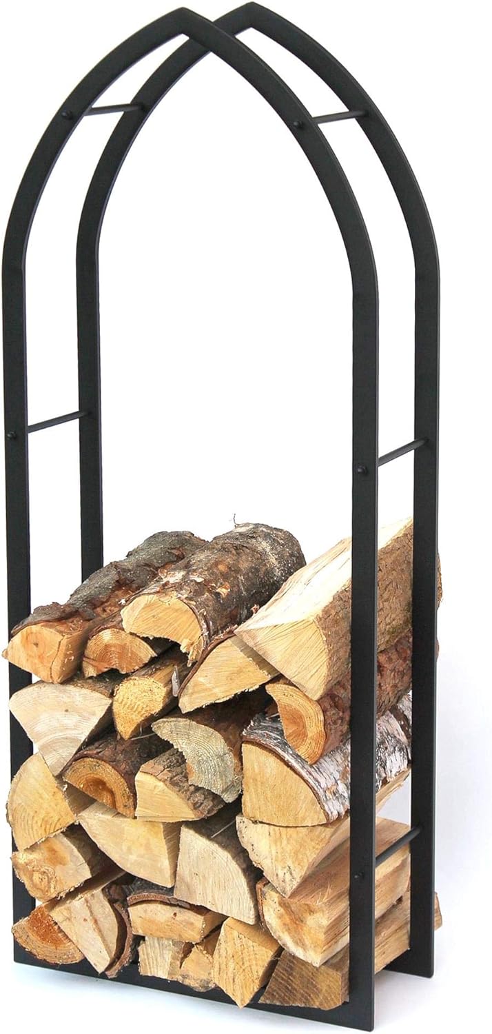 DanDiBo Kaminholzregal Innen Schwarz Metall Kaminholzständer MOS 123 cm Holzkorb Kaminholzhalter Feu