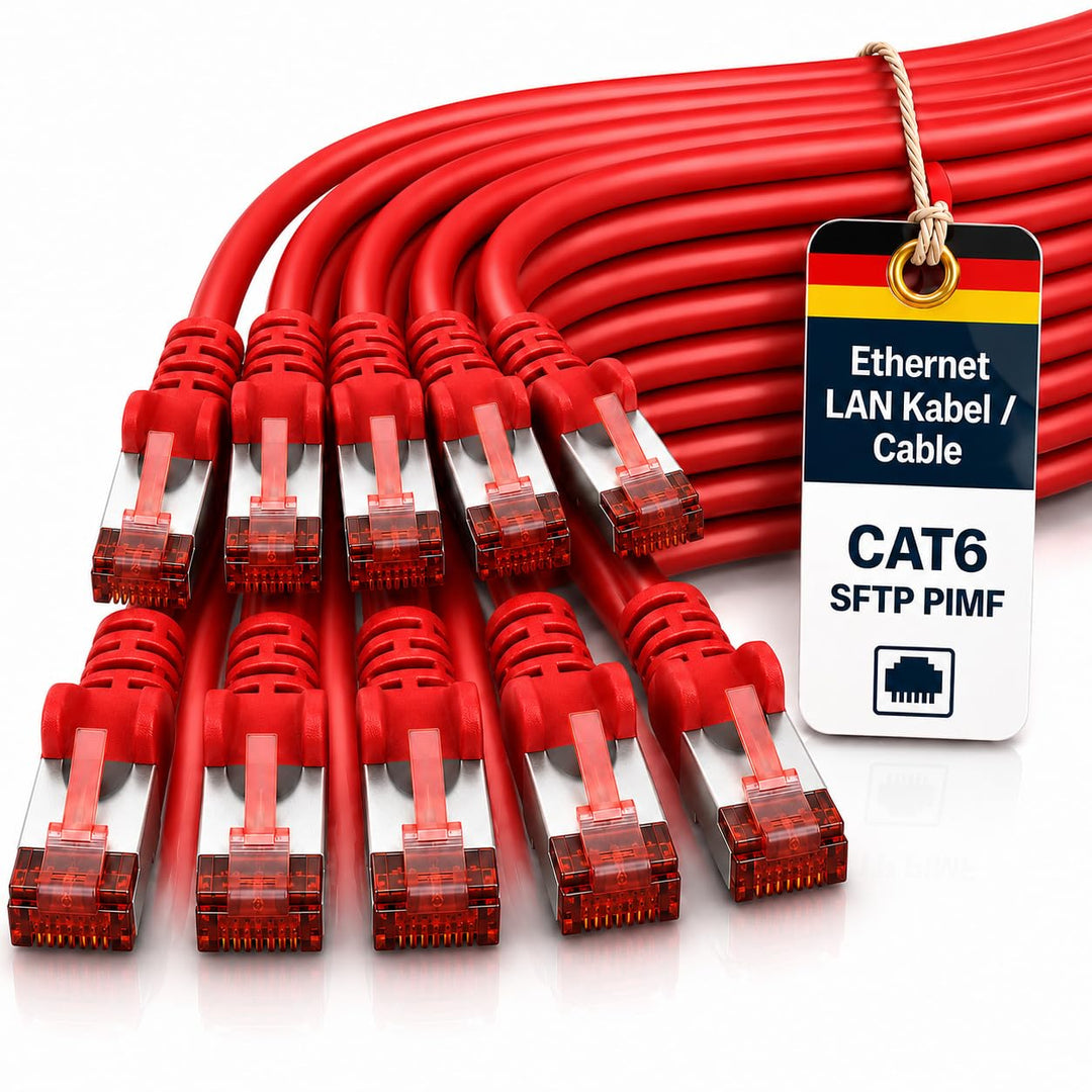 1aTTack.de 10x 7.5m Cat6 Cat.6 Ethernet-Kabel Cat 6 Netzwerk-Kabel Patch-Kabel RJ45 SFTP - Rot 10x 7