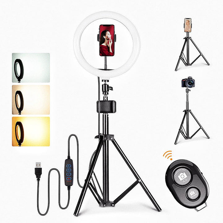 D94DS 10" Ringlicht mit Stativ und Handyhalter, Dimmbares LED Licht mit 3 Farbmodi und 10 Helligkeit